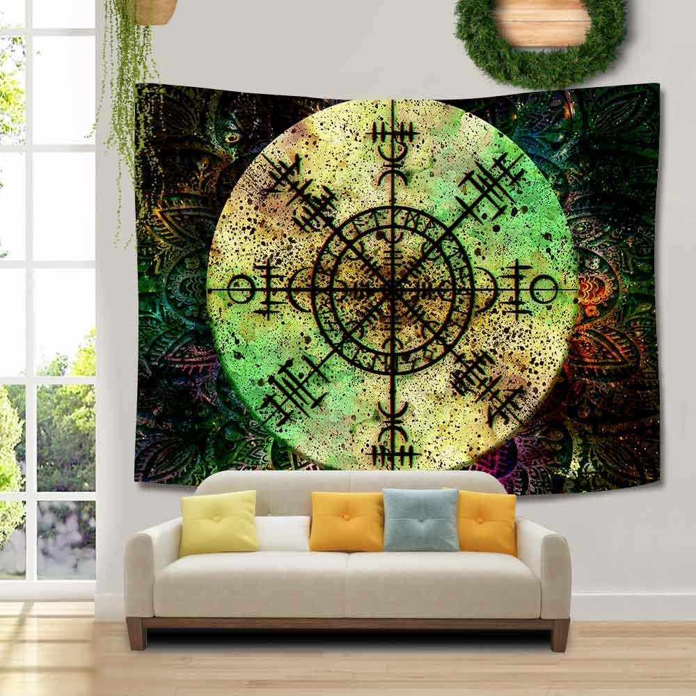 Viking Tapestry Vintage Nordic Mythology Rune Tapestry Abstract Bohemian Datura Tapestries Wall Hanging for Bedroom