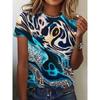 Summer Round Neck 3D Flower Print Top Fashionable Casual Short Sleeved Women's T-shirts