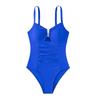 Sexy V Neck One Piece Swimsuit Women Hollow Out Pleate Tummy Control Swimwear Beach Bathing Suit Slim Monokini