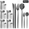 36 ks Černozlatá sada příborů Nůž Vidlička Lžíce Hůlky Sada nádobí Nerezové ocelové dortové vidličky Čajové lžičky Stolní nádobí Příbory