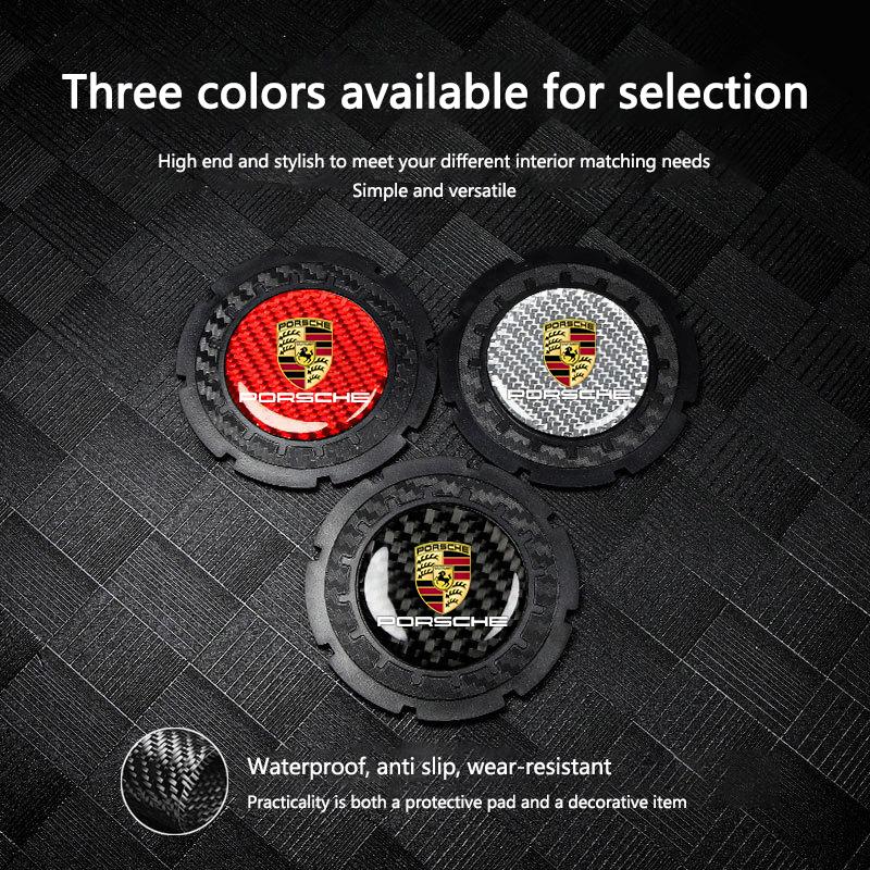 2PCS Car Interior Coasters Water Cup Pad Non-slip Mats Holder For Porsche 911 718 Taycan Panamera Cayenne Macan Cayman Accessory