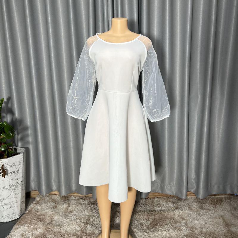 Damen Taillenbetonendes A-Linien-Kleid mit Puff- und Dreiviertelärmeln - Modisch und Bequem