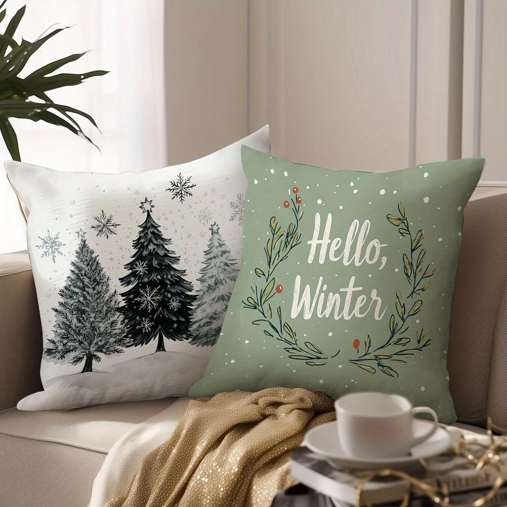 Christmas Pillow Covers: Vintage Truck, Merry Christmas, Hello Winter, and Snowy Trees Sofa Room Cushion Cover Home Decoration
