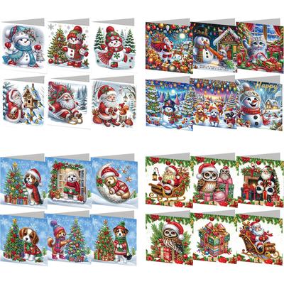 6Pcs Christmas Merry Christmas DIY Diamond Painting Card Dog & Xmas Tree Diamond Drawing Card Gifts for Family Friends and Lover