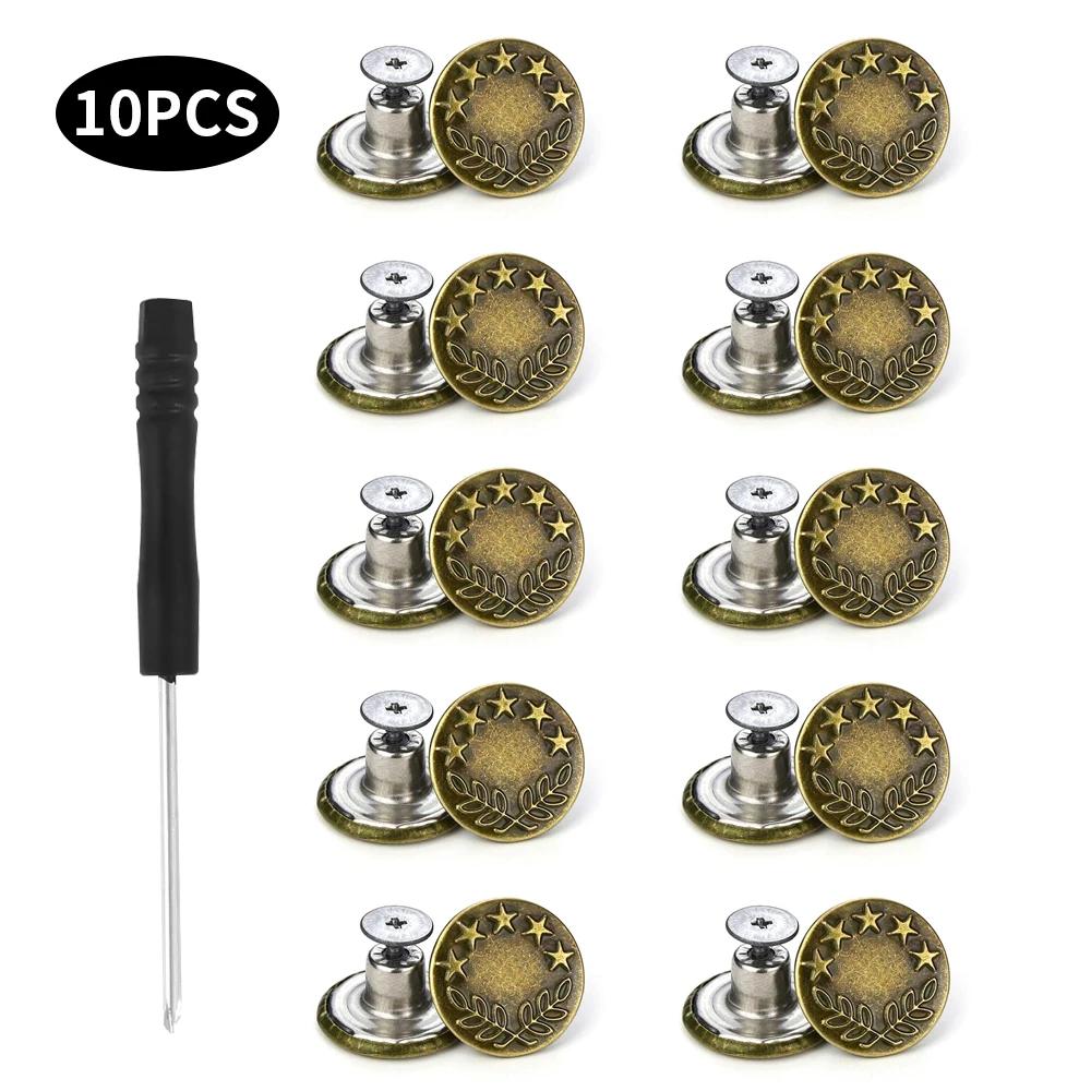 20/10Pcs Detachable Jeans Screw Button Snap Fastener Pant Pins Nail Free Jeans Adjustable Waist Alloy Buckles Sewing Accessories