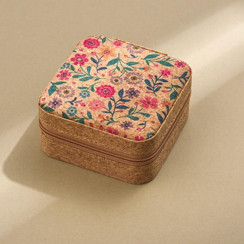 Printed Portable Necklaces Storage Box Portable Retro Rings Case Durable Travel Jewelry Box Travel