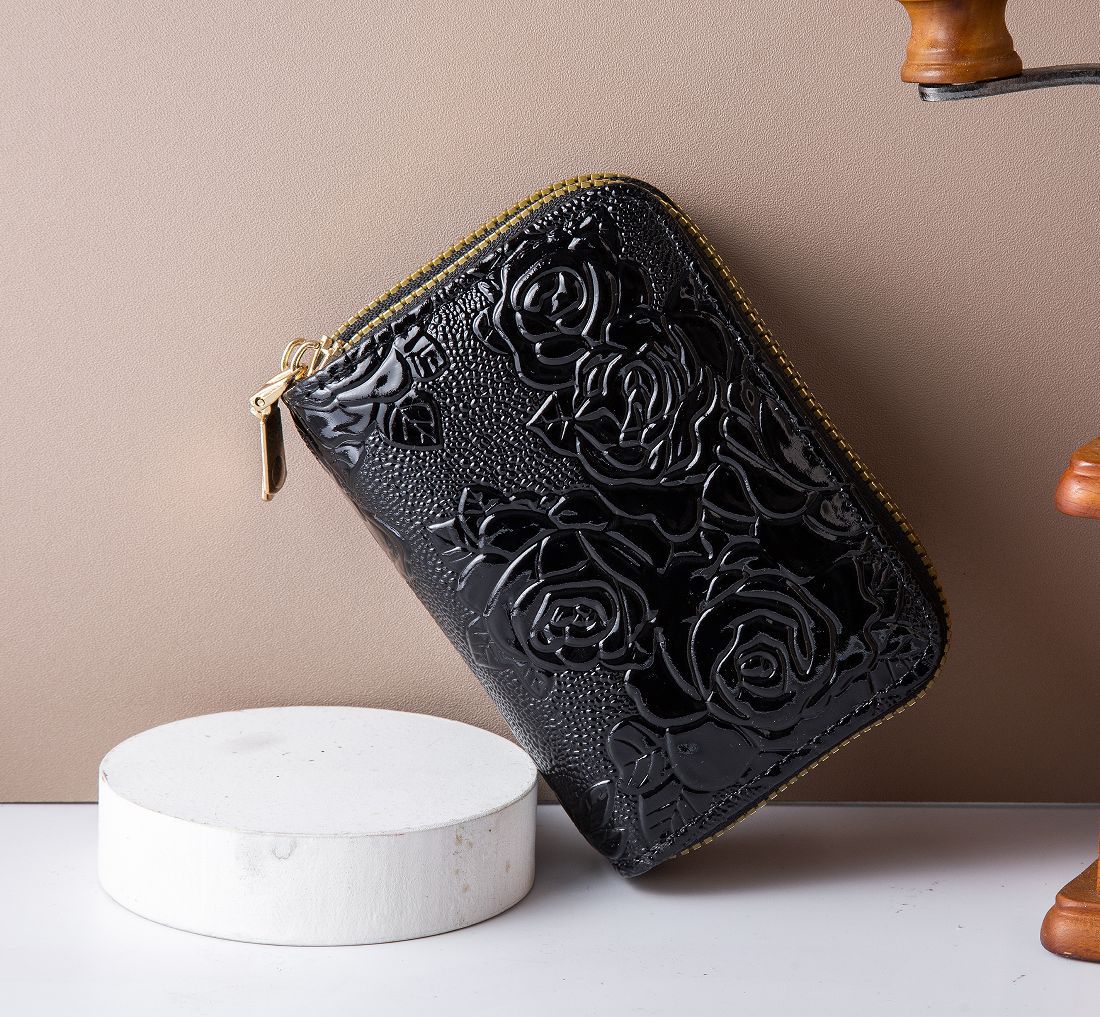 

Rfid Blocking Mini Wallet Lightweight Leopard Print Card Holder Double Zipper Coin Purse Portable Accordion Card Holder For Card ярко-розовый