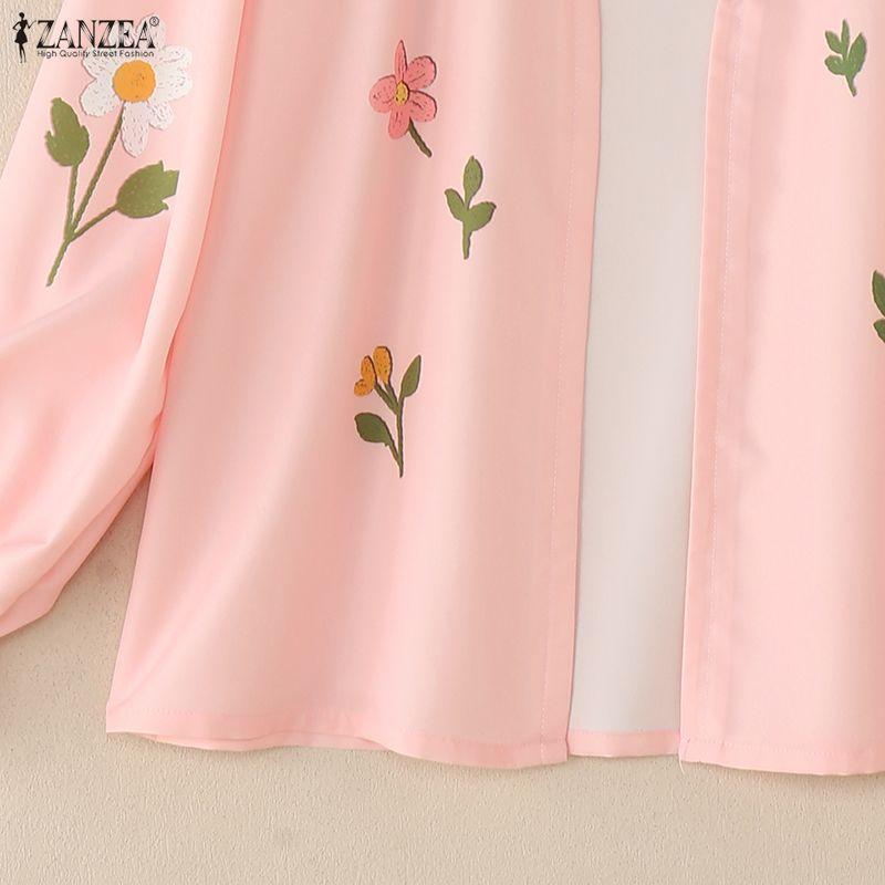 ZANZEA Women Floral Print Casual Long Sleeve Cardigan Blouse