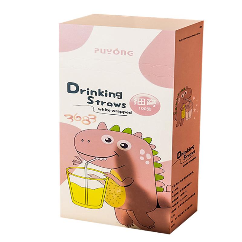 

100Pcs Household Box-Packed Disposable Elbow Straws Food-Grade Children S Thick And Thin Tubes Independently Packaged Straws 5MM розовый