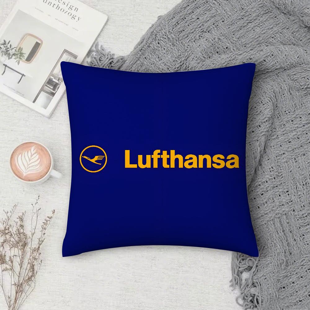 L-LufthansaS German Airlines Pillow Case Square Double-Sided Printing Short Plush Sofa Cushion Cover Bedroom