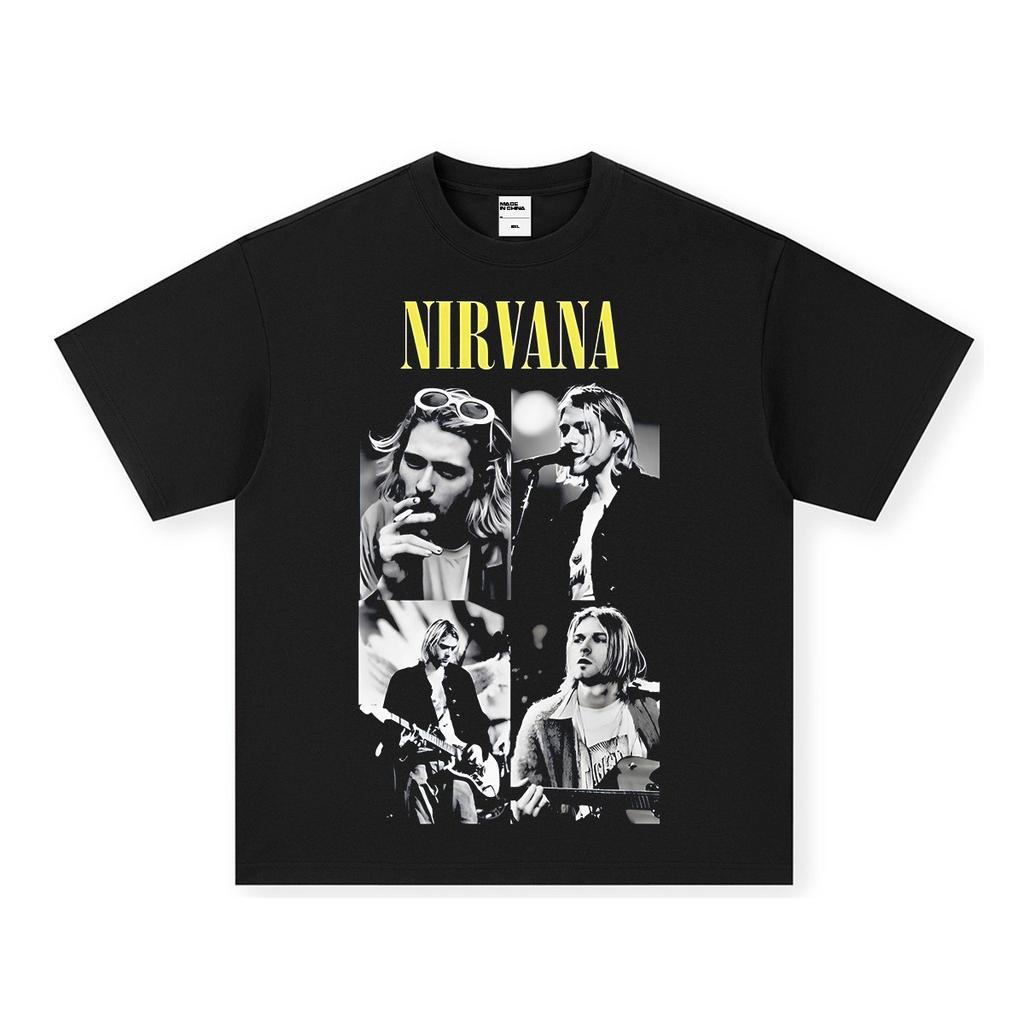 Maglietta a maniche lunghe band Nirvana vintage europeo e americano lavata effetto invecchiato maglietta a maniche corte Nirvana per uomo e donna