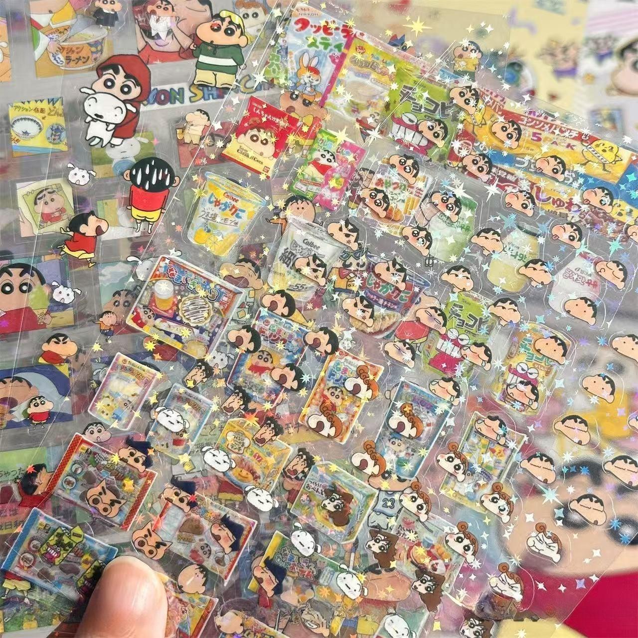 

5PCS Crayon Shin Chan Double Transparent Cut Membrane Sticker DIY High-value Hand Account Decoration Laser Transparent Sticker 5Sheets