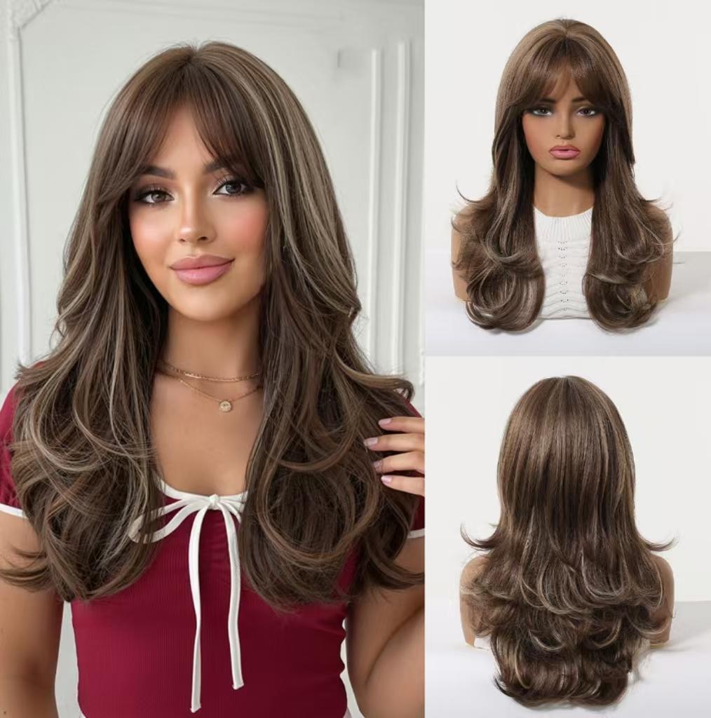 20 Inch Long Layered Cut Wigs for Women, Gorgeous Fluffy Wigs, Synthetic Full Machine Wigs for Party, Daily Use, Synthetic Fiber Wig