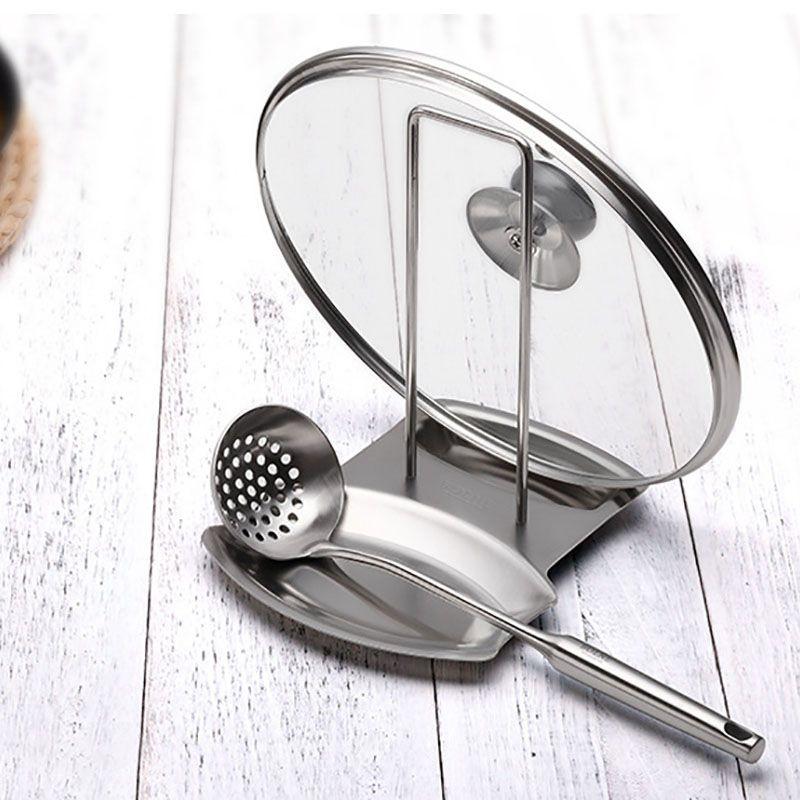 Premium Stainless Steel Pan Pot Cover Lid Rack Stand With Soup Spoon Storage For Organized Kitchens