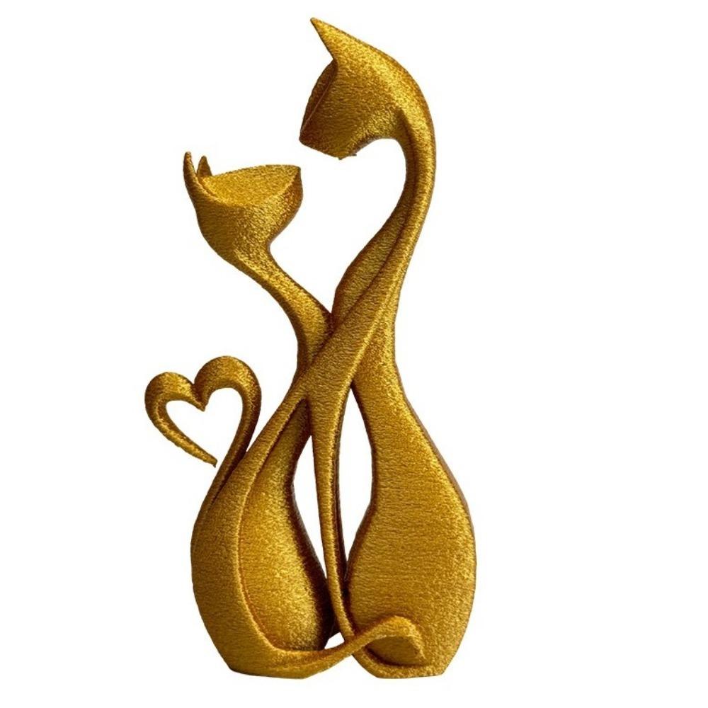 3D Printed Cat Couple Figurine Heart-Shaped Cat Art Sculpture Desktop Ornament золотой