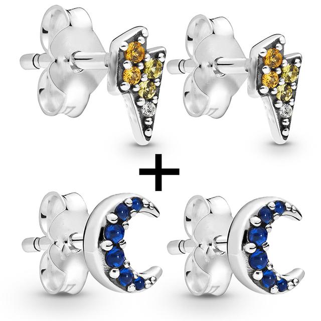 2 Paare/los Silber Überzogene Kristall Stern & Mond Blume Stud Ohrringe Für Frauen Frau Kubikzircon Weiblichen Ohrringe Bijoux Hochzeit geschenk