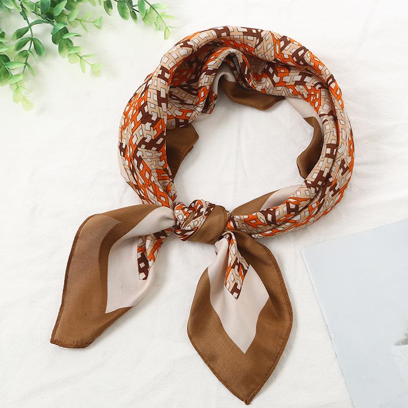 Striped Silk Scarf: 70x70cm Women's Square Scarf, Korean Versatile Style, Professional Summer Thin Decorative Scarf