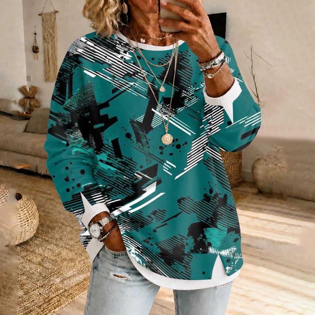 Women's Fashion Casual Camouflage Print Long Sleeve Round Neck Pullover Top