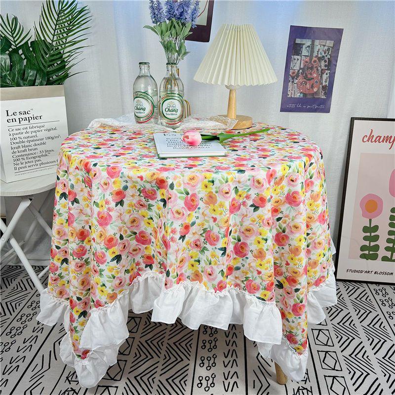 Spitze Runder Tischdecke Floraler Pastoraler Stil Picknick Party Dekorationstuch Ins Schmutzabweisend Antifouling Matte Süß