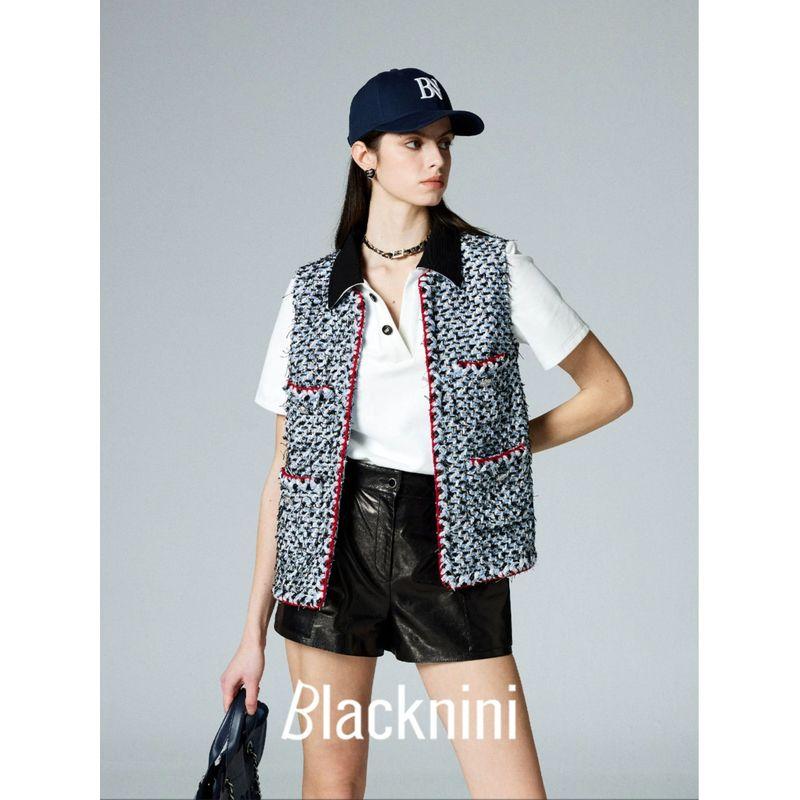 

Blacknini Yin Waffle/Sparkling British Import Luxury Brand Linton Fabric Tweed Vest Coat Blue and white vest S