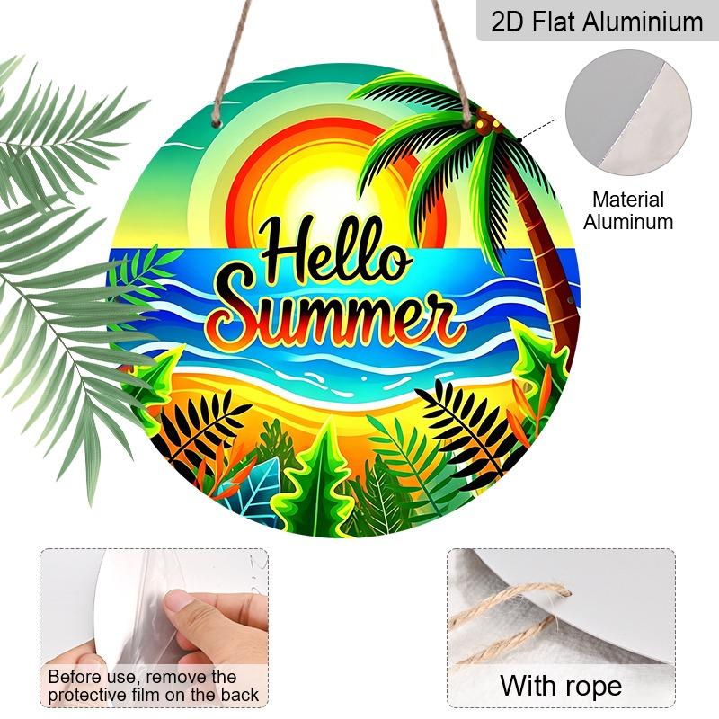 2D Flat Summer-themed Welcome Signs and Aluminum Decorative Plaques In Various Sizes. Tropical Beach Palm Tree Wreath Wall Decorations, Summer