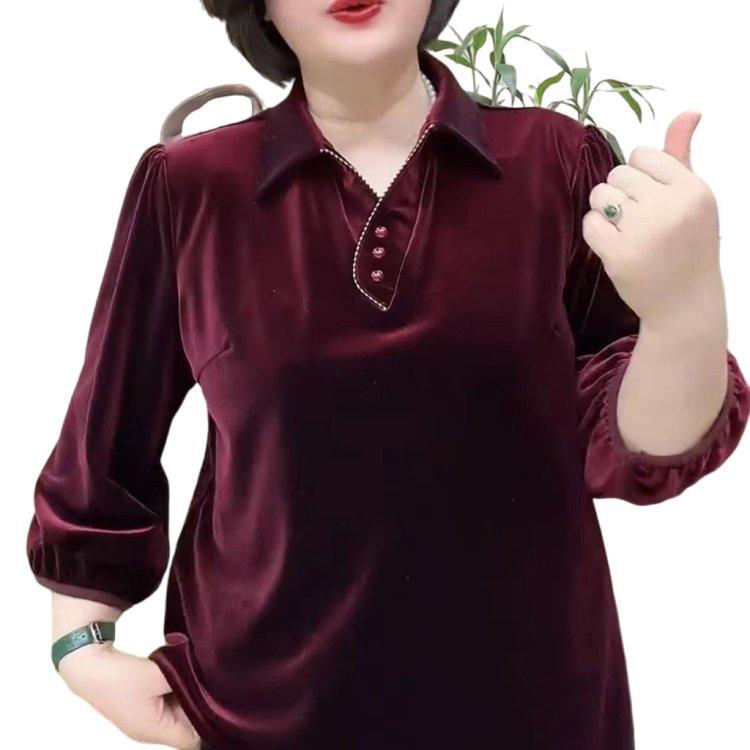 Velvet Textured Loose Pullover for Mid-Aged & Elderly Women - Spring/Autumn Fashion