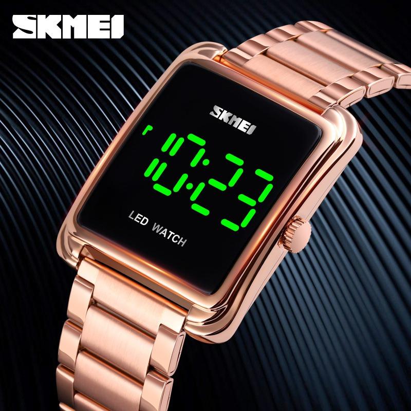 Hot Sale Fashion Trend LED Square Electronic Watch, Waterproof Steel Belt Men's Watch