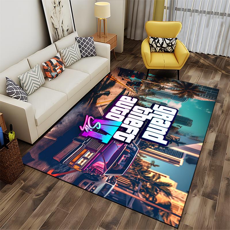 "Grand Theft Auto VI Neon Cityscape Design Non-slip rug suitable for living room and bedroom sofas"