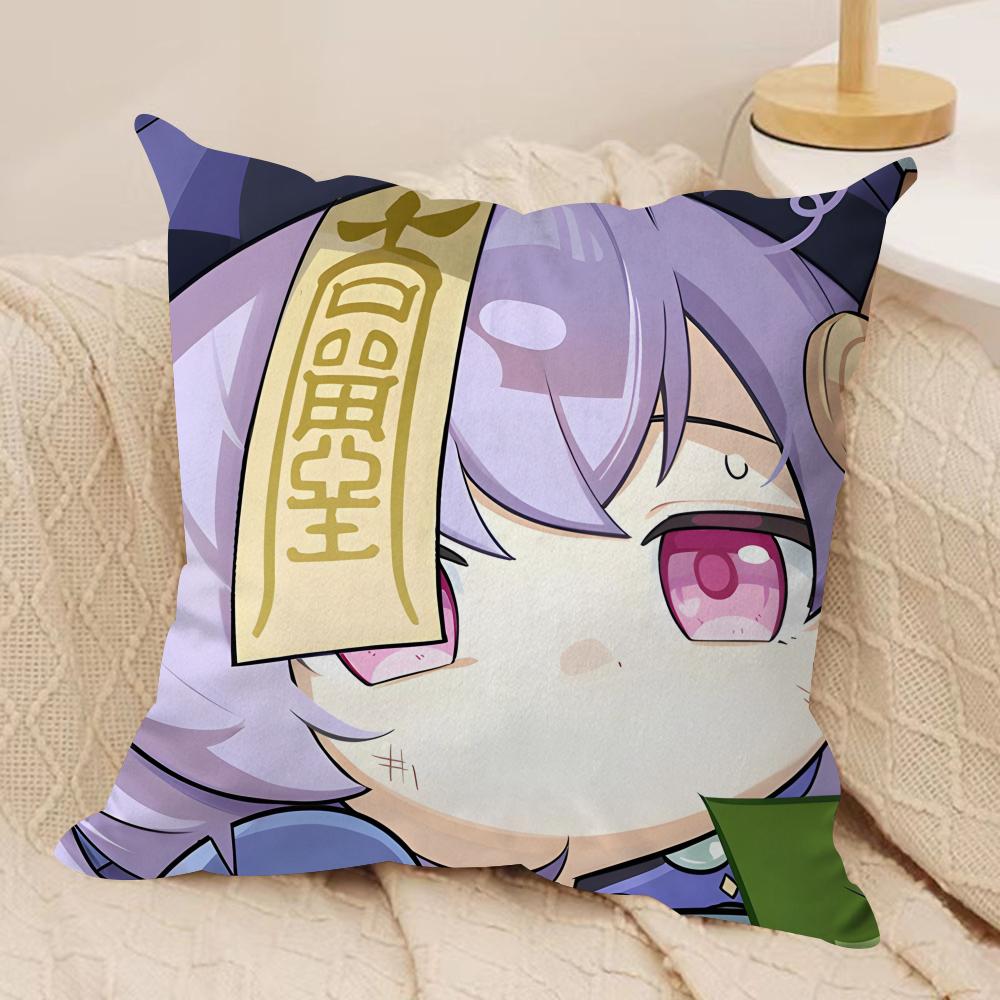 

Qiqi cute Genshin Impact Cushion Cover Silky Short Plush Invisible Zipper Dustproof Sofa Pillow Case for Home Decor 30x30cm