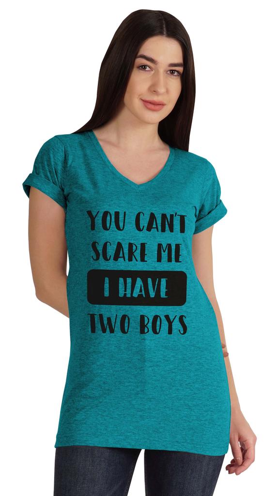 Inkmeso You Can't Scare Me I Have Two Boys Funny Graphic Mom Tshirt Cotton Top