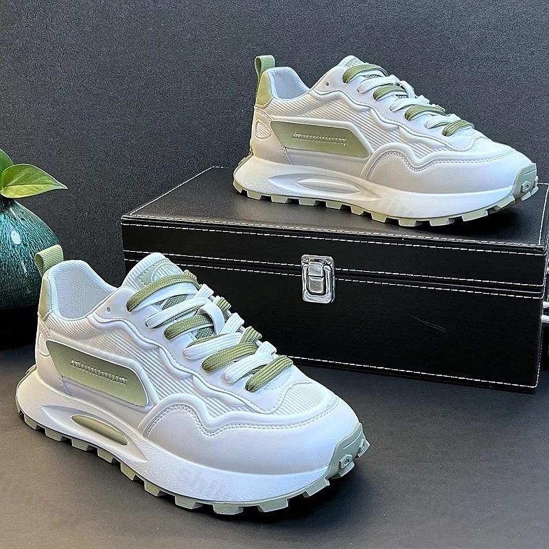 Fashion 2025 Summer New Men's Shoes Mesh Breathable Sports Two Tone Shoelaces Casual Shoes Trendy Versatile Thick Soled Sports Shoes