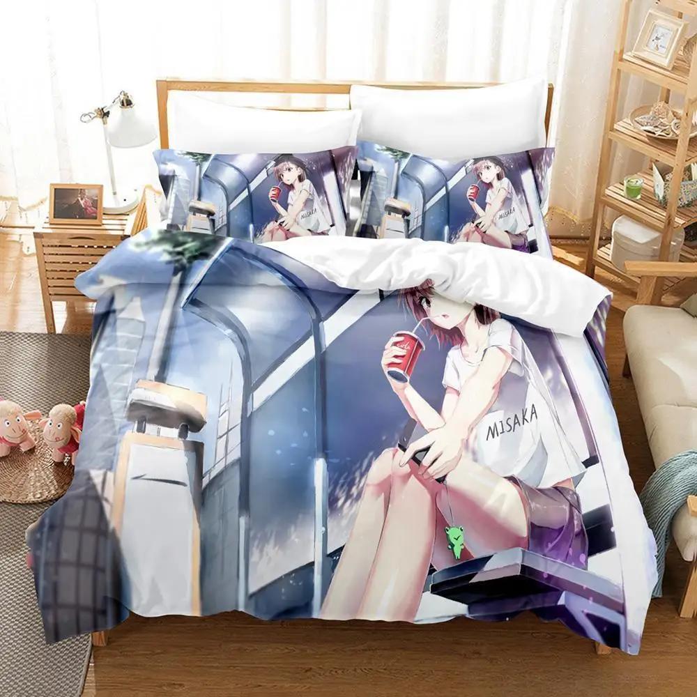 Comforter Anime Misaka Mikoto A Certain Scientific Railgun Bedding Set Cartoon Anime Three-Piece Set Adult Kid Bedroom S