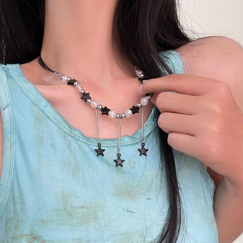 Bohemiean Star Fringe Clavicle Chain Dopamine Star Necklace Star Bowknot Choker Women Daily Outfits Delicate Jewelry