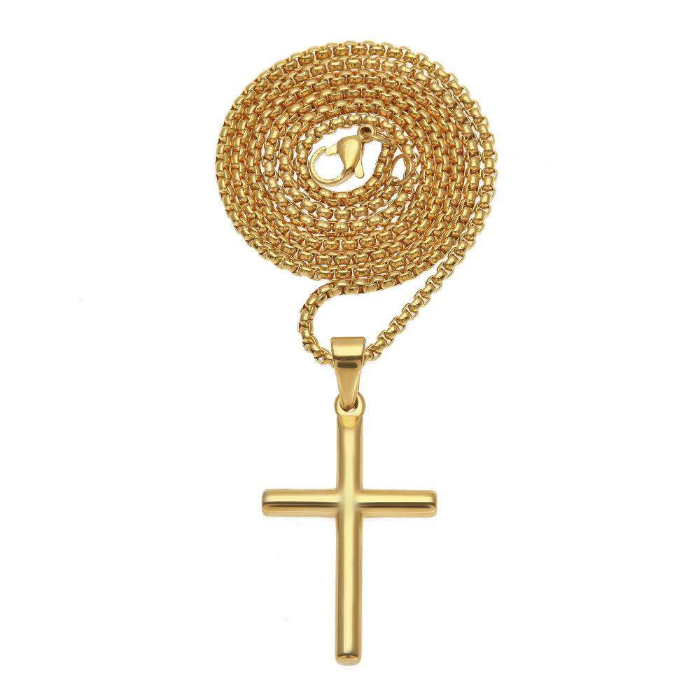 Source Hip Hop Gold Plated Cross Pendant Men's Stainless Steel Necklace Versatile Sweater Pendant