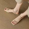 Fashion 2025 Summer Sandals Women Shoes Open-Toe Thin Heel Women Sandals Split Leather Square Toe Shoes for Women High Heels Handmade