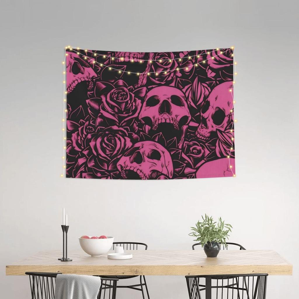 Psychedelic Skull Halloween Tapestry Wall Hanging Printed Polyester Tapestry Ins Throw Rug Blanket Wall Decor Tapiz