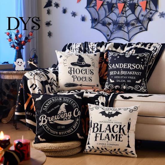 Ghost Print Throw Pillow Covers Halloween Cushion Cover, Retro Pumpkin Case, 18x18 Party Room Decor Inch Washable Cover for Sofa Couch Bed Breathable