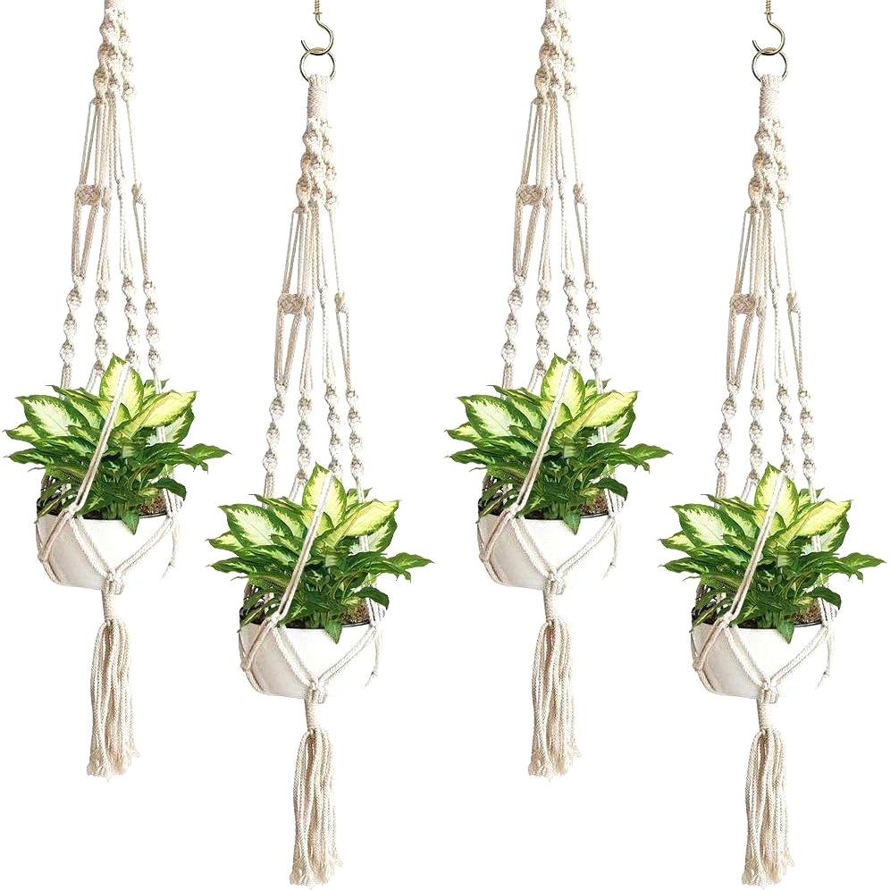 

4pcs Indoor/Outdoor Hanging Planter Rope Rack, Boho Decorative Woven Rope Basket, Plant Flower Pot Hanging Organizer Net