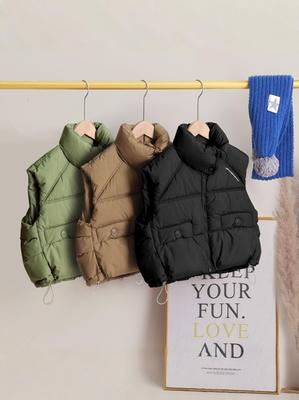 Kinder-Winter-Baumwollweste - Koreanischer Stil, Stehkragen, Dick, Warm, Einfarbige Oberbekleidung für Jungen & Mädchen.