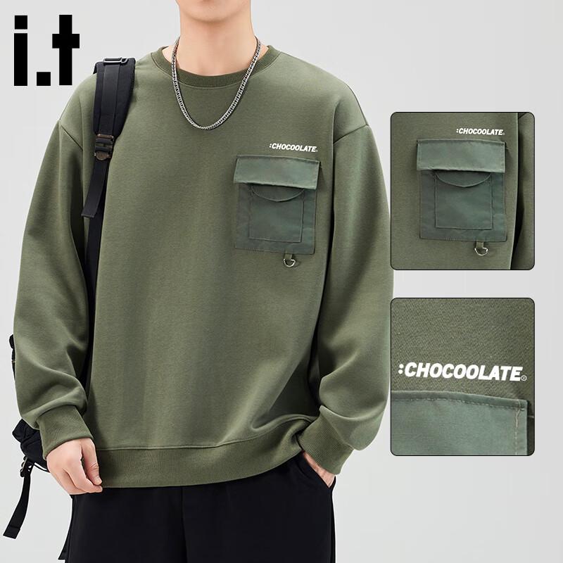 :CHOCOOLATEIT Men's Retro Casual Crewneck Pocket Sweatshirt