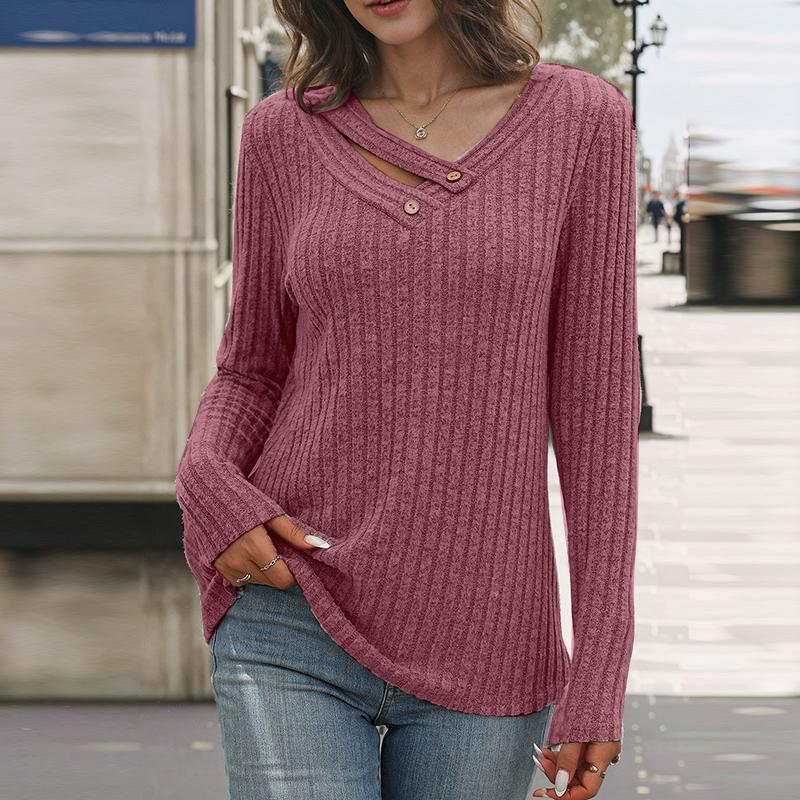 

ZANZEA Женские осенние футболки с V-образным вырезом и длинными рукавами в полоску S красный