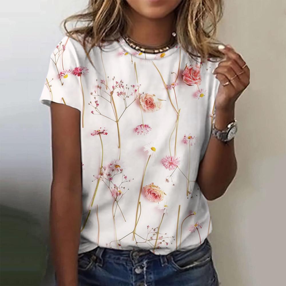 Women Flower Printed Women's T-Shirt Oversized T-Shirt Popular Clothes Women Clothing Short Sleeve Tee Blouse