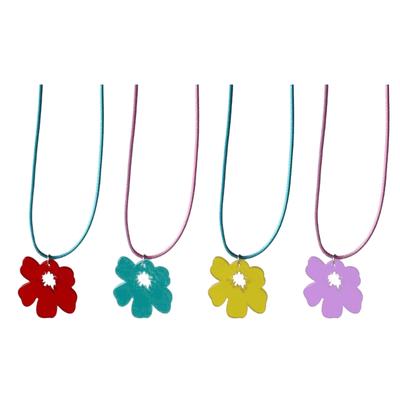 Colorful Acrylic Flower Pendant Necklace Vintage Harajuku Style Neckchain Adjustable Length Clavicle Chain for Women