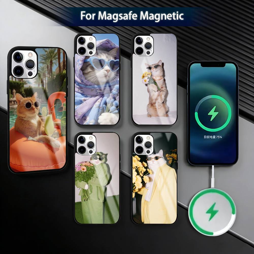 Funny Animal C-Cat Phone Case For iPhone17,16,15,14,13,12,11 Plus,Pro Magnetic with Magsafe Wireless Charging
