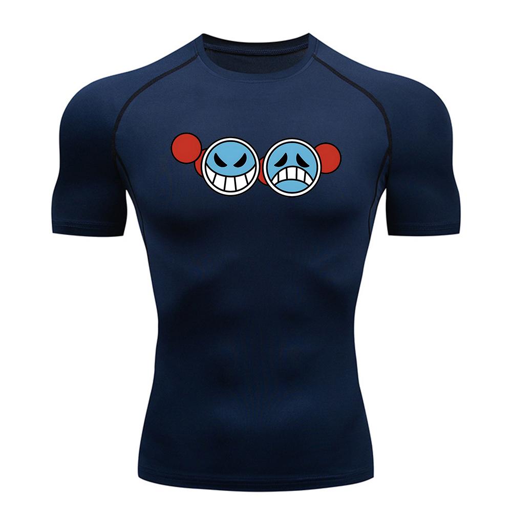 Men s Smiley Face Sticker Printed Compression T-Shirts Hot Sale in Summer for Fitness Training Outdoor Running and Cycling S