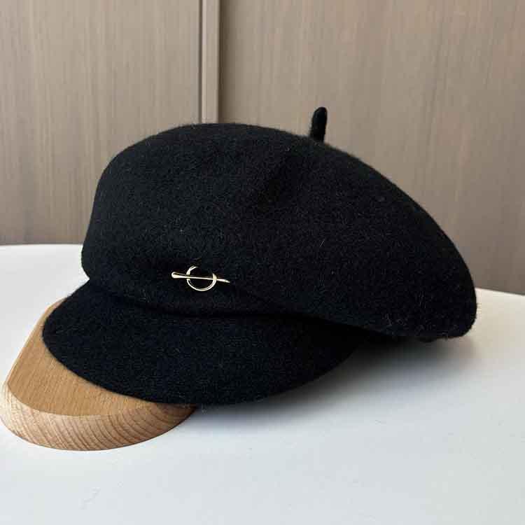 

Autumn and Winter Woolen Thickened Newsboy Hat Female Star Anise Cap Elegant Painter Bud Hat ONE SIZE чорний
