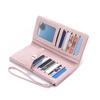 New women's long wallet, two fold, simple buckle solid color multi card handheld phone bag, zipper portable