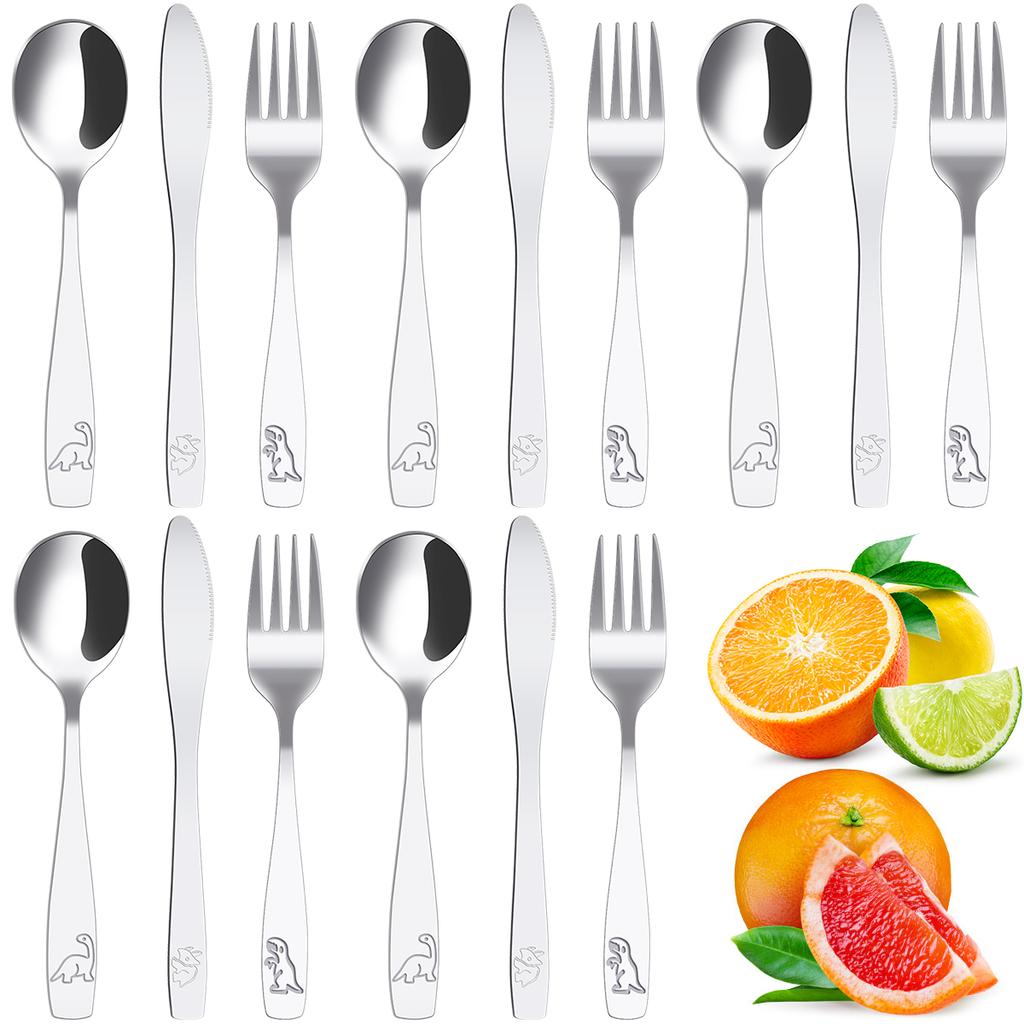 9/15Pcs Kids Silverware Set 410 Stainless Steel Kids Fork Spoon and Cutter Set Funny Dinosaur Flatware Set for Children Toddler