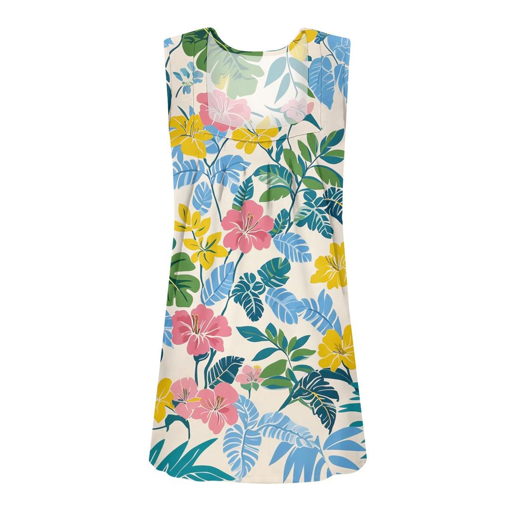 Square Collar Tank Top Women Print Tank Tee Casual Loose Fit Sleeveless Shirt