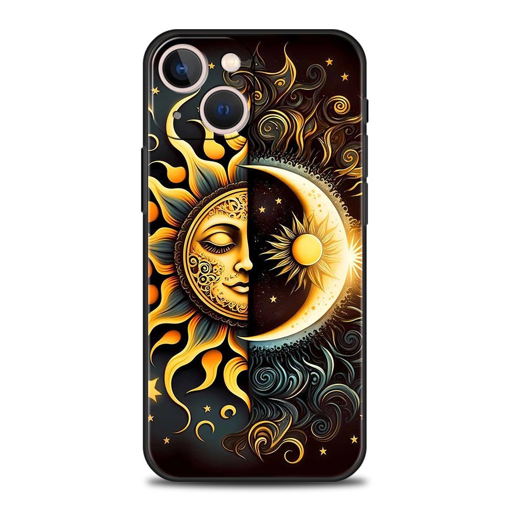 Moon Sun Phone Case For iPhone 17 16 15 Pro Max 11 12 13 14 7 8 Plus SE 2020 X XR XS Cover Soft Black